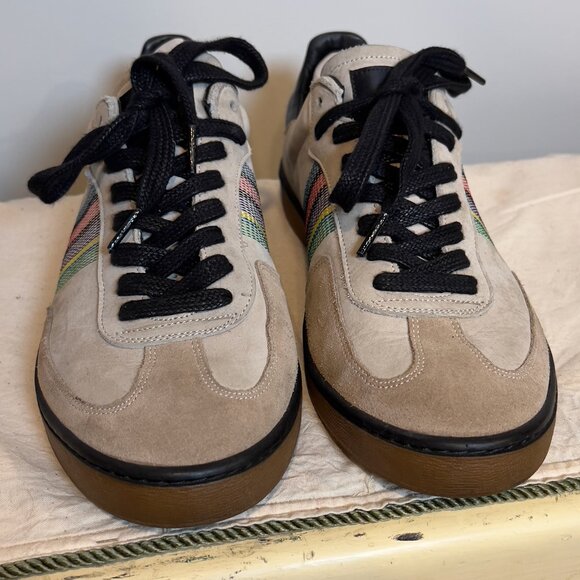 Paul Smith Black/Cream Embroidered Rainbow Stripe Sneakers, Men's 9.5 - Picture 3 of 11